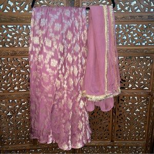 Mauve Pakistani Indian 3 Piece Gharara Suit